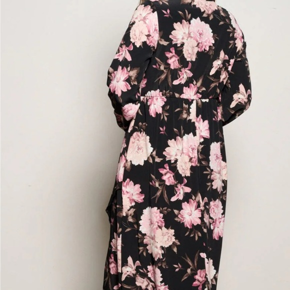 NWT Women's Long Sleeve Floral High Low V-Neck Flowy Party Long Maxi Dress - Picture 7 of 12